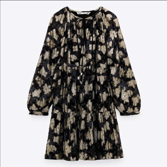 Zara Black ruffle mini dress with metallic thread - Picture 3 of 11